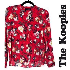 The Kooples 100% Silk Floral Blouse Lightweight Button Up Collarless Sz: M